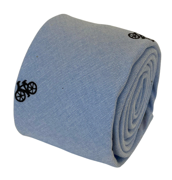 light pale blue pastel cotton tie with  bike bicycle design